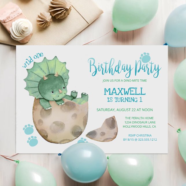 Wild One Dinosaur Triceratops Boy's 1st Birthday Invitation (Creator Uploaded)
