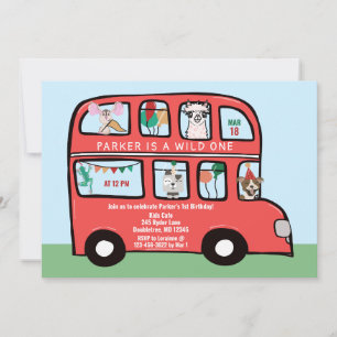 Wild One Double Decker Party Bus Birthday Invitation