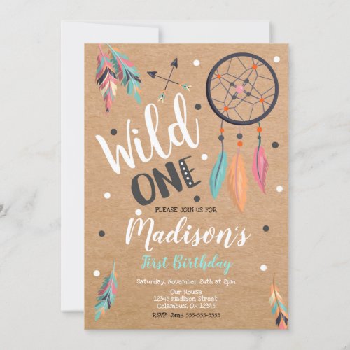 Wild One Dreamcatcher 1st Birthday Invitation