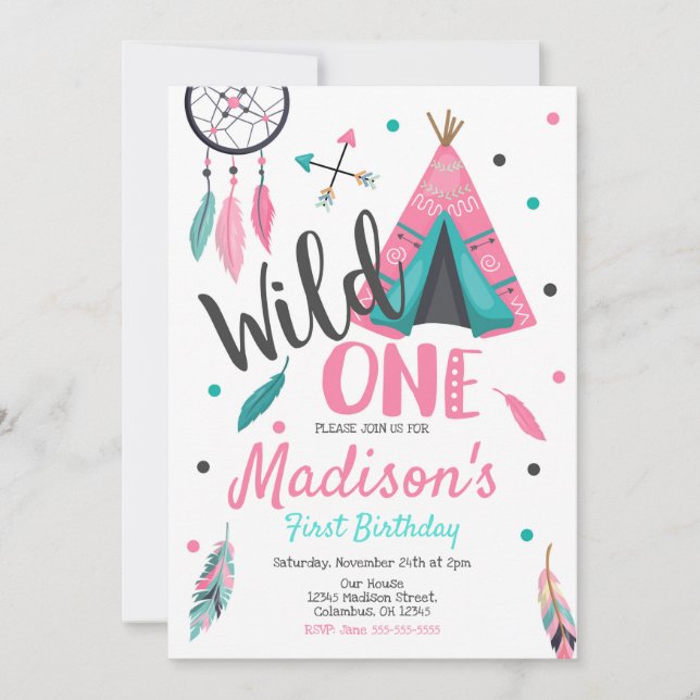 Wild One Dreamcatcher Teepee Birthday Invitation (Front)