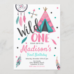 Wild One Dreamcatcher Teepee Birthday Invitation
