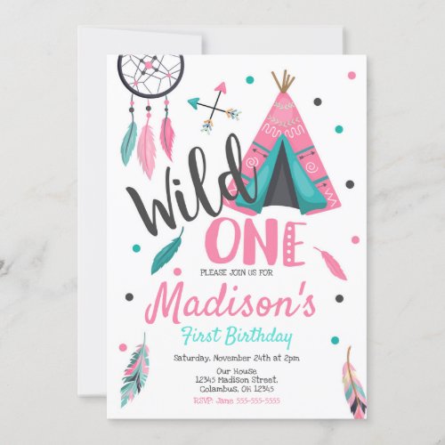 Wild One Dreamcatcher Teepee Birthday Invitation