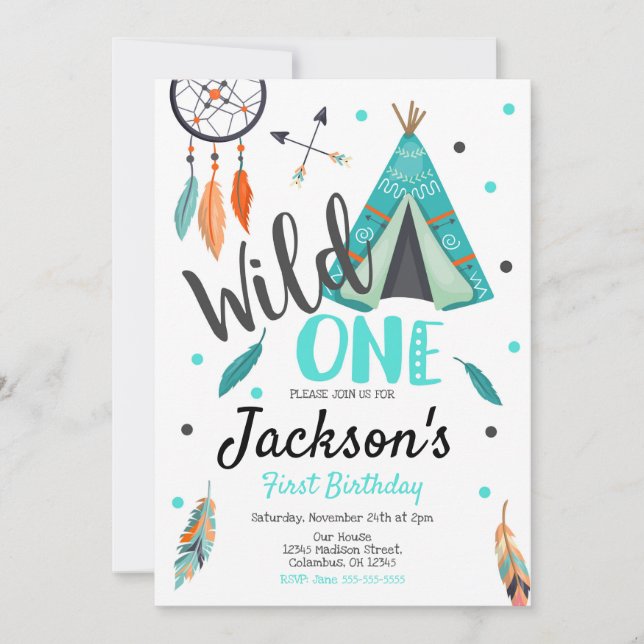 Wild One Dreamcatcher Teepee Birthday Invitation (Front)