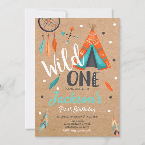 Wild One Dreamcatcher Teepee Birthday Invitation