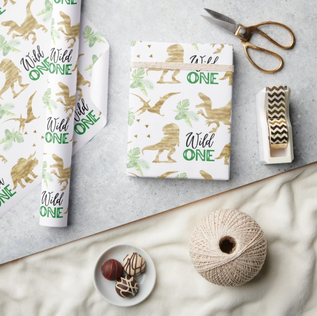 Wild one Elegant golden Dinosaur Wrapping Paper (Crafts)