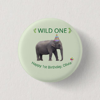 Wild One Elephant Birthday Accent Button