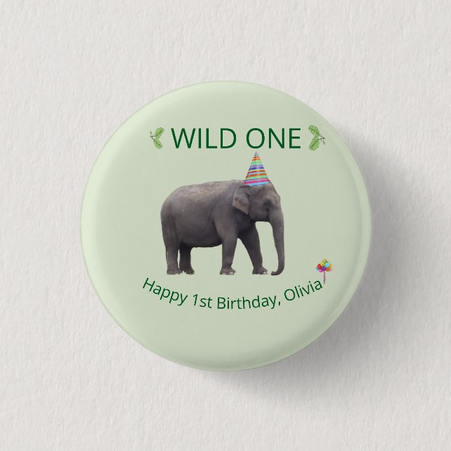 Wild One Elephant Birthday Accent Button (Front)