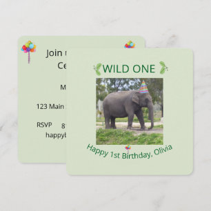 Wild One Elephant Birthday Party Invite Design