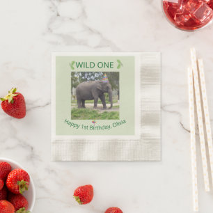 Wild One Elephant Birthday Table Accent Napkins