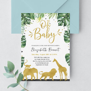 Wild One Elephant Giraffe Jungle Baby Shower Invitation