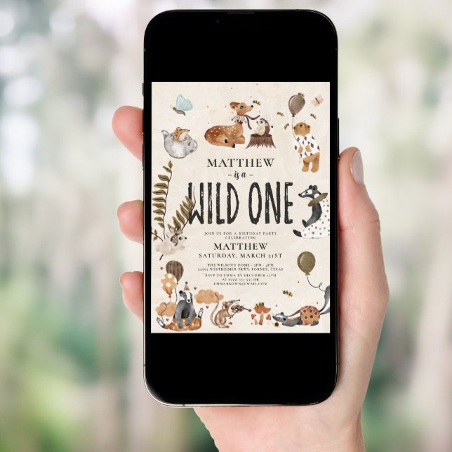 Wild One Enchanting Woodland Boy 1st Birthday Invitation (Front Digital)