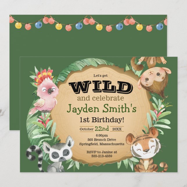 Wild One Exotic Animal Birthday Invitation (Front/Back)