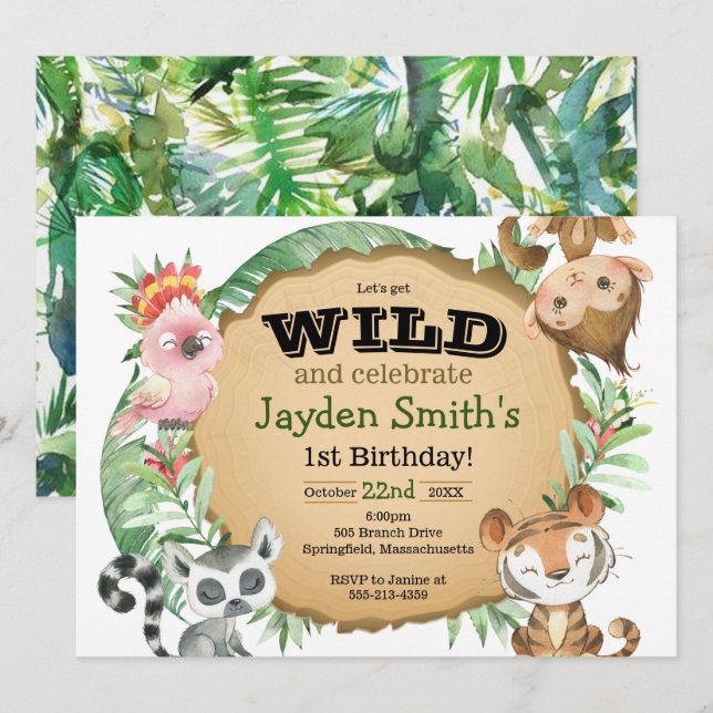 Wild One Exotic Animal Birthday Invitation (Front/Back)