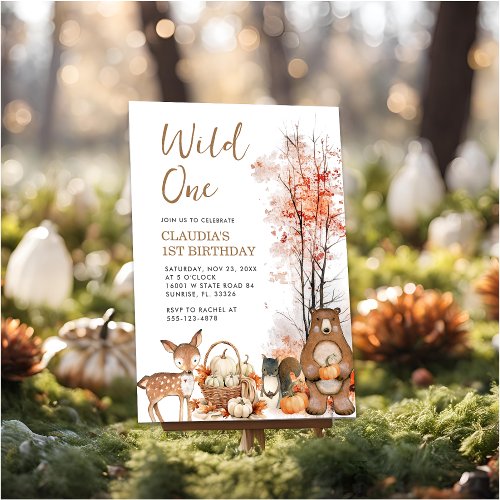 Wild One Fall Pumpkin Woodland 1st Birthday  Invitation