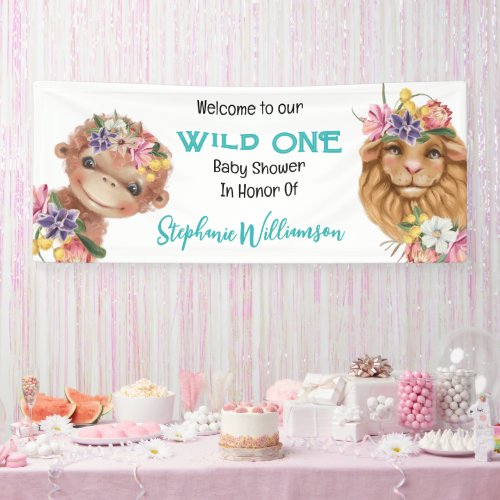 Wild one first 1st lion monkey safari baby  banner