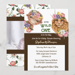 Wild one first 1st lion monkey safari baby invitation