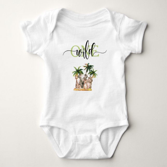 Wild One First  1st Safari Animals Birthday Party Baby Bodysuit (Front)