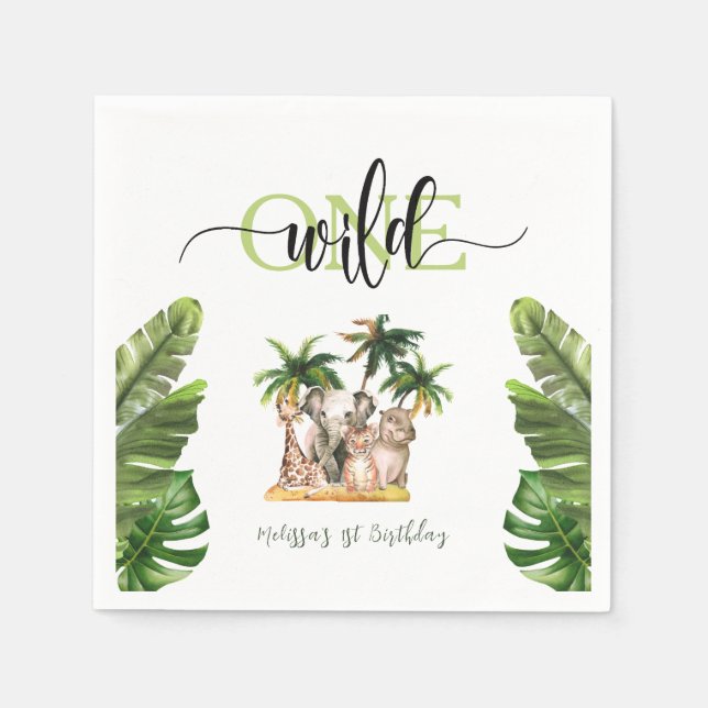 Wild One First  1st Safari Animals Birthday Party Napkins (Front)