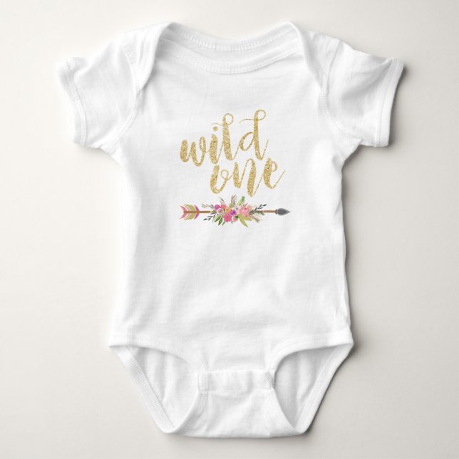Wild One First Birthday Baby Girl Birthday Outfit Bodysuit (Front)