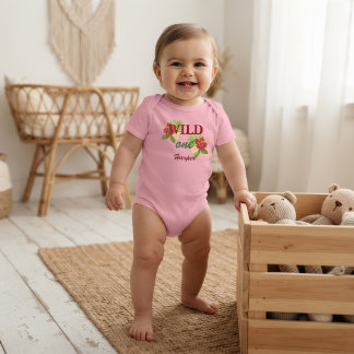 Wild One First Birthday Baby Girl Bodysuit Pink
