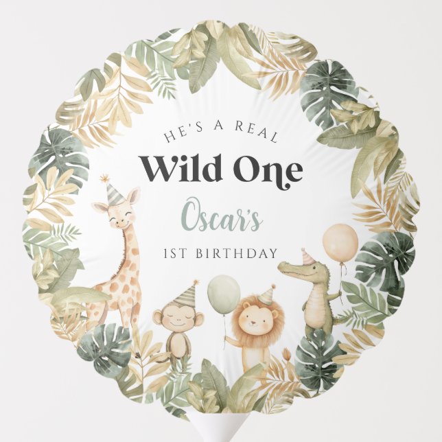 Wild One First Birthday Balloon Safari Animals (Back)