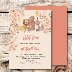 Wild One First Birthday Boho Safari Pink Blush Invitation