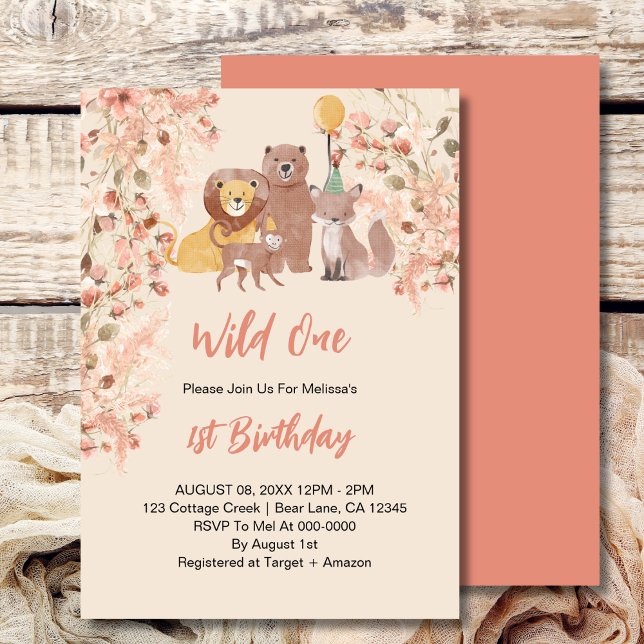 Wild One First Birthday Boho Safari Pink Blush Invitation (Creator Uploaded)