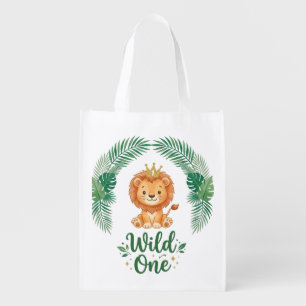 Wild One First Birthday Boy girl Lion King Crown Grocery Bag