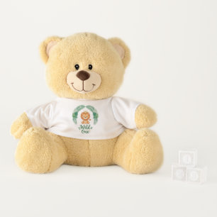 Wild One First Birthday Boy Lion King Crown Teddy Bear