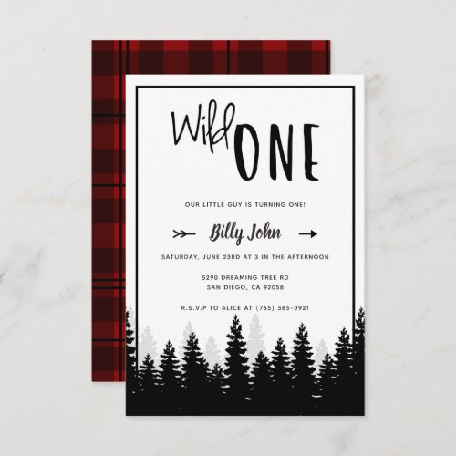 Wild One First Birthday Boy Modern Forest Simple Invitation