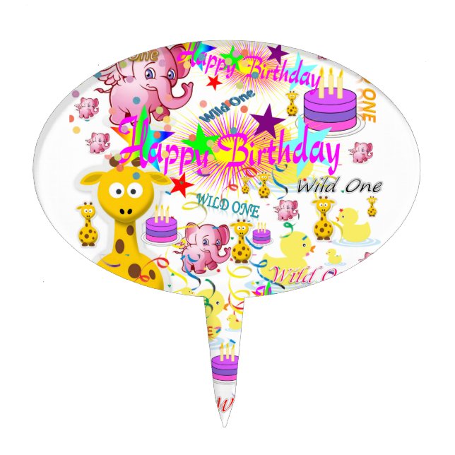 Wild One First Birthday Cake Pick (Front)