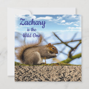 Wild One First Birthday Card Invitation Squirrel