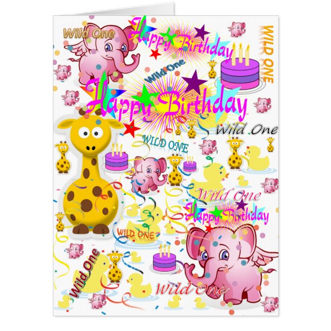 Wild One First Birthday Card, Large Birthday Card (Front)