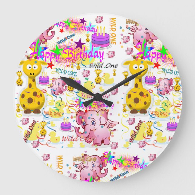 Wild One First Birthday children's clock, Large Clock (Front)