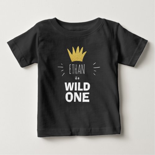 Wild one First birthday Crown Black Gold T_Shirt