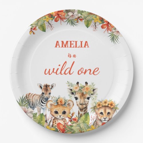 Wild One First Birthday Girl Safari Jungle Animals Paper Plates
