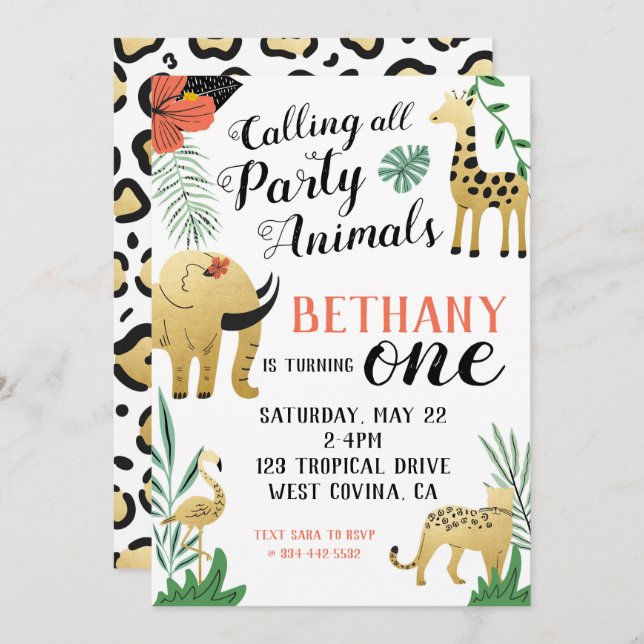 Wild One First Birthday Invitation (Front/Back)