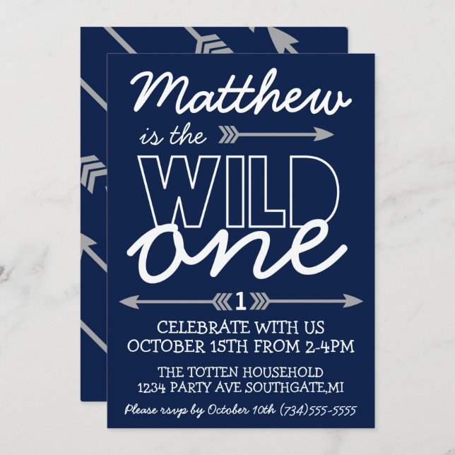 Wild One First Birthday Invitation (Front/Back)