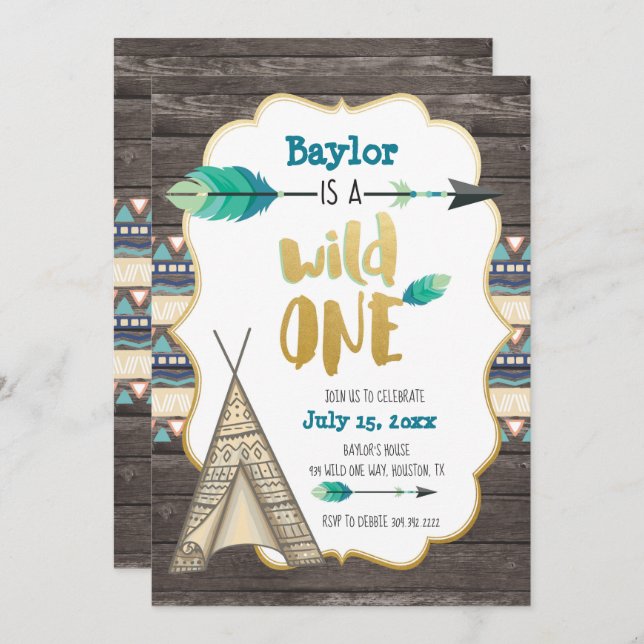 Wild One First Birthday Invitation (Front/Back)