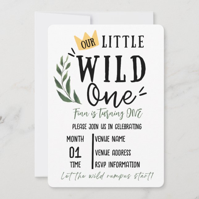 Wild One First Birthday Invitation (Front)