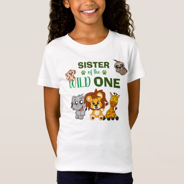 Wild One First Birthday Jungle Safari Sister Zoo T-Shirt (Front)