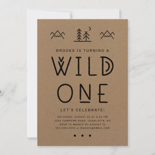 Wild One First Birthday Kraft Invitation