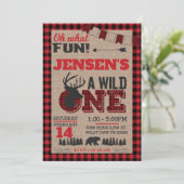 Wild One First Birthday Lumberjack Buffalo Plaid Invitation (Standing Front)