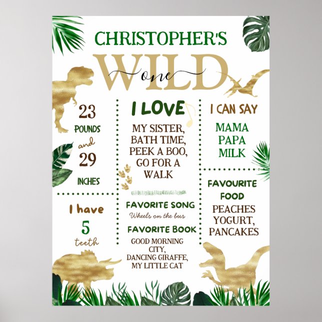 Wild One First Birthday Milestones Poster (Front)