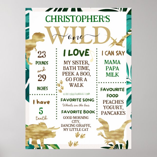 Wild One First Birthday Milestones Poster (Front)