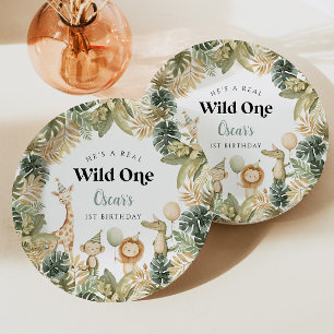 Wild One First Birthday Paper Plate Safari Animals