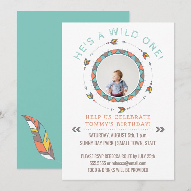 Wild One First Birthday Party Boy | Tribal Arrows Invitation (Front/Back)