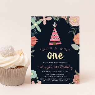 Wild One First Birthday Party Foil Invitation