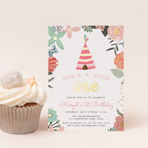 Wild One  First Birthday Party Foil Invitation