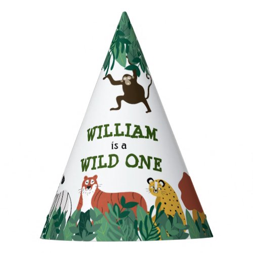 Wild One First Birthday Party Jungle Safari  Party Hat - Wild One Jungle Safari Photo First Birthday party hat featuring cute wild animals. Designed by Thisisnotme©